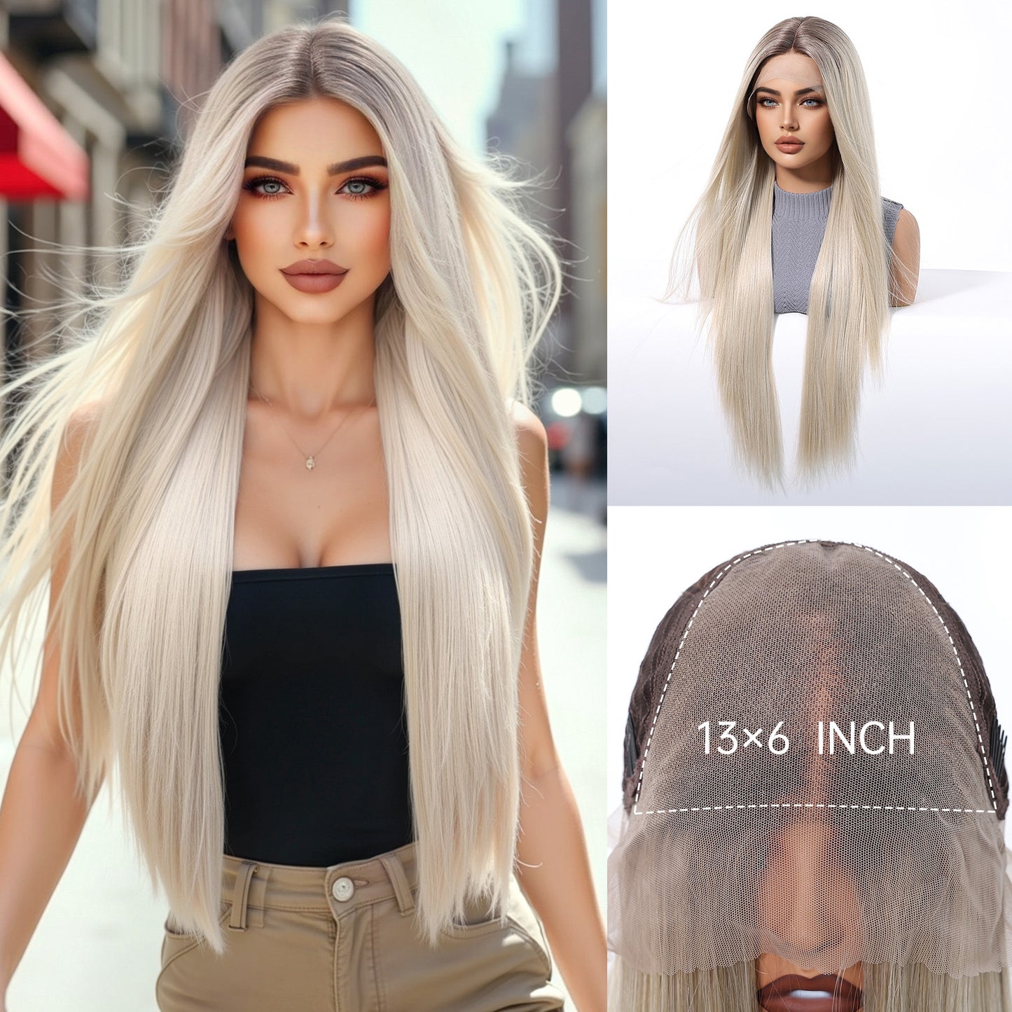 Imported Silk Black Lace Female Free Seam Breathable Long Straight Wig