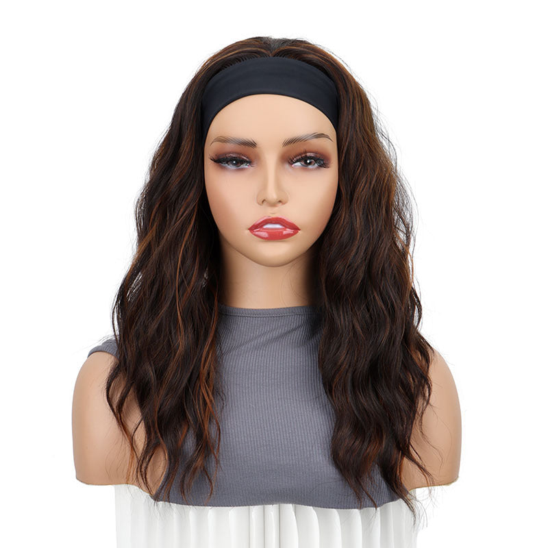 Women's Silk Headband Water Ripple Long Curly Hair Chemical Wig Ponytail