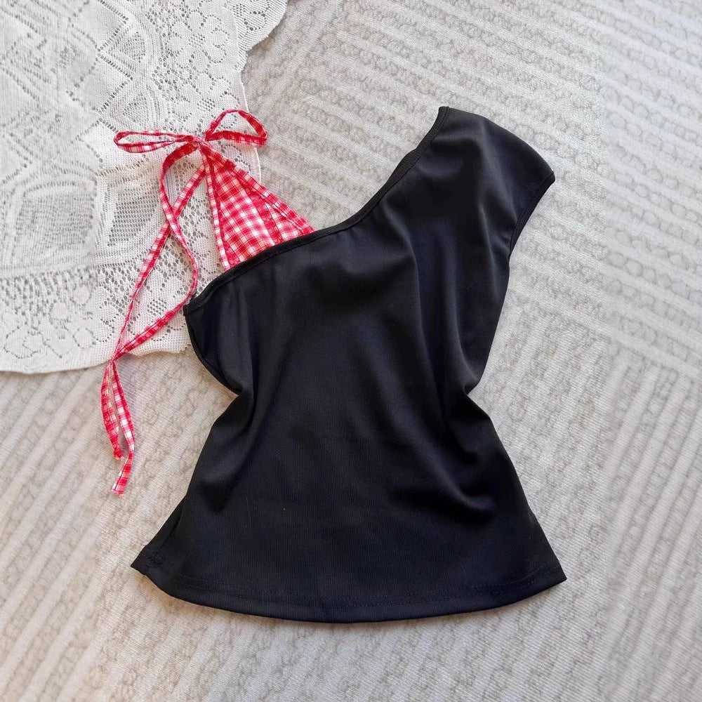 Children's Short-sleeved Fashionable Stitching Design Vest Small Shirt Top Children's T-shirt