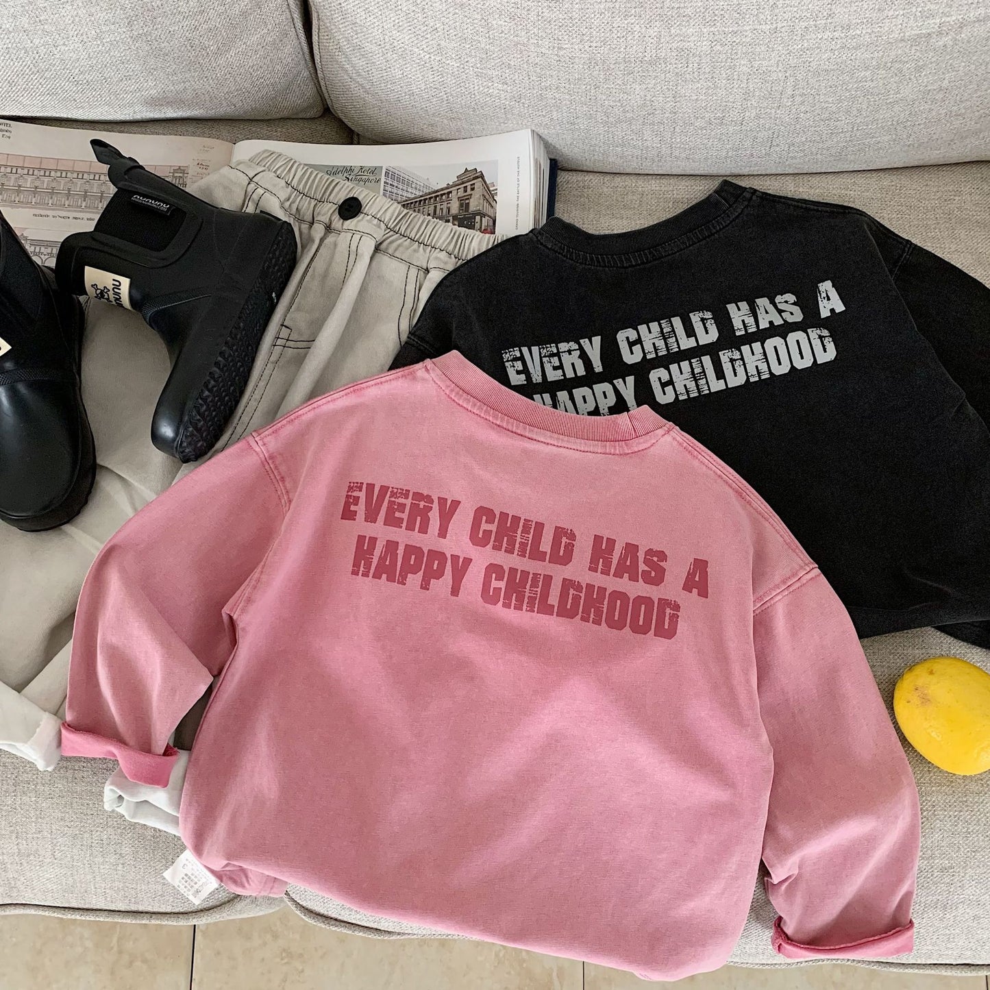 Sleeve Spring Korean Style Boys Letters Western Pullover Top Children's T-shirt