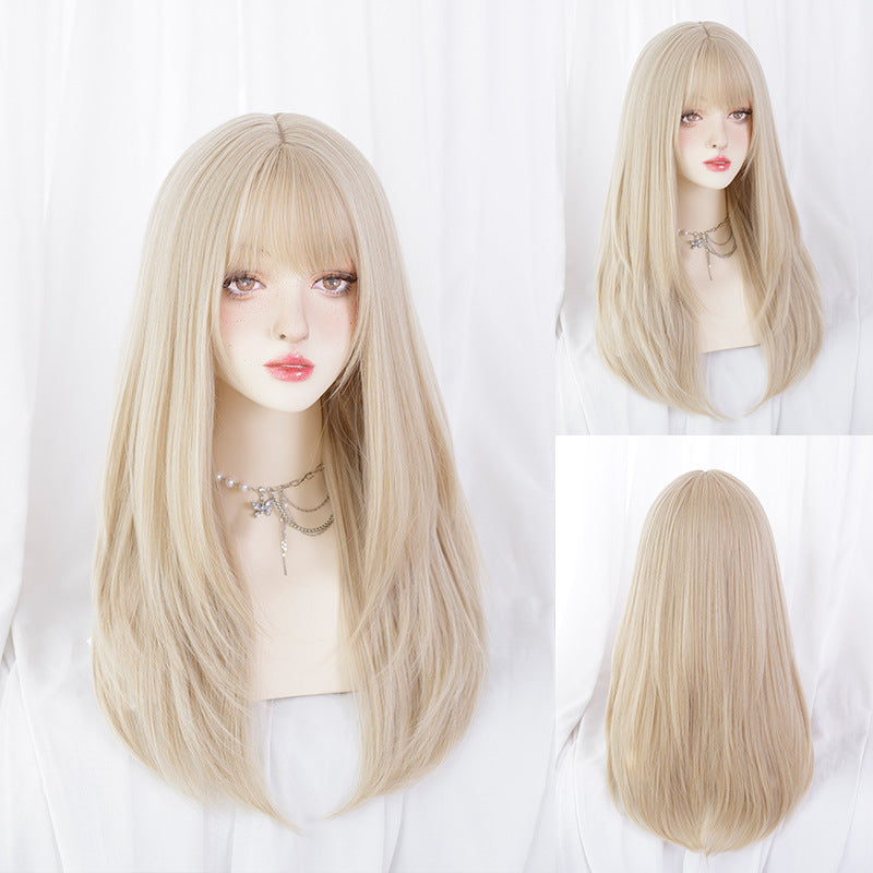 Female Hair Sweet Cute White Gold Color Natural Long Straight Wig