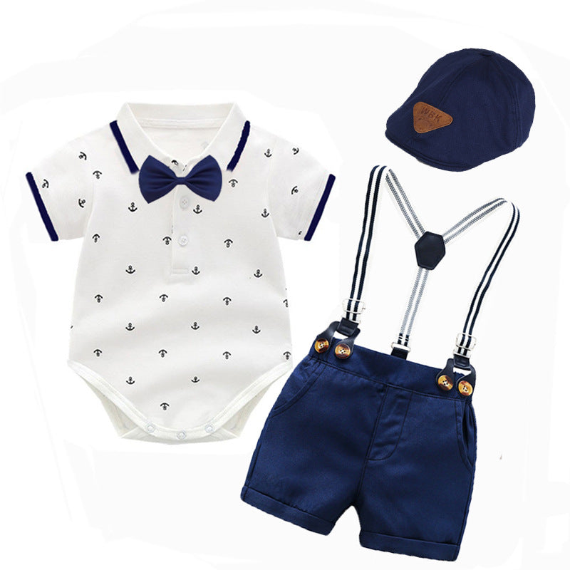 Children's Summer Infant Wear Short Sleeved Kazakhstan Suspender Shorts Jumpsuit, Climbing Suit