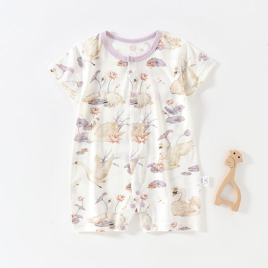 Babies Summer Thin Modal Jumpsuit Cool Breathable Pajamas Short-sleeved Jumpsuit, Climbing Suit