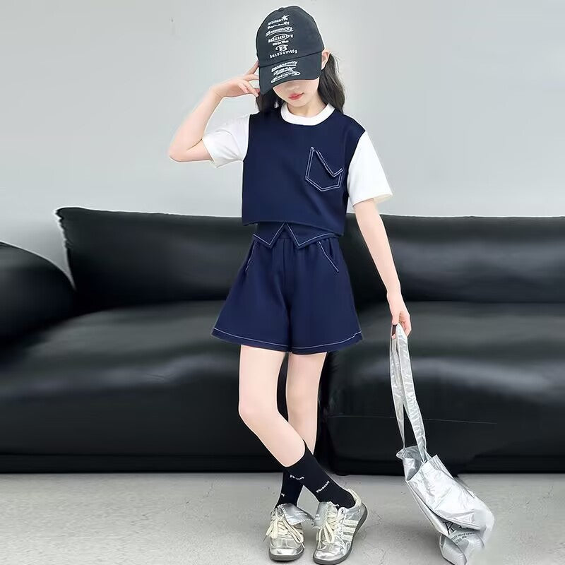 Children's Summer Short-sleeved Shorts Casual Korean Medium Big Western Style Children's Suit