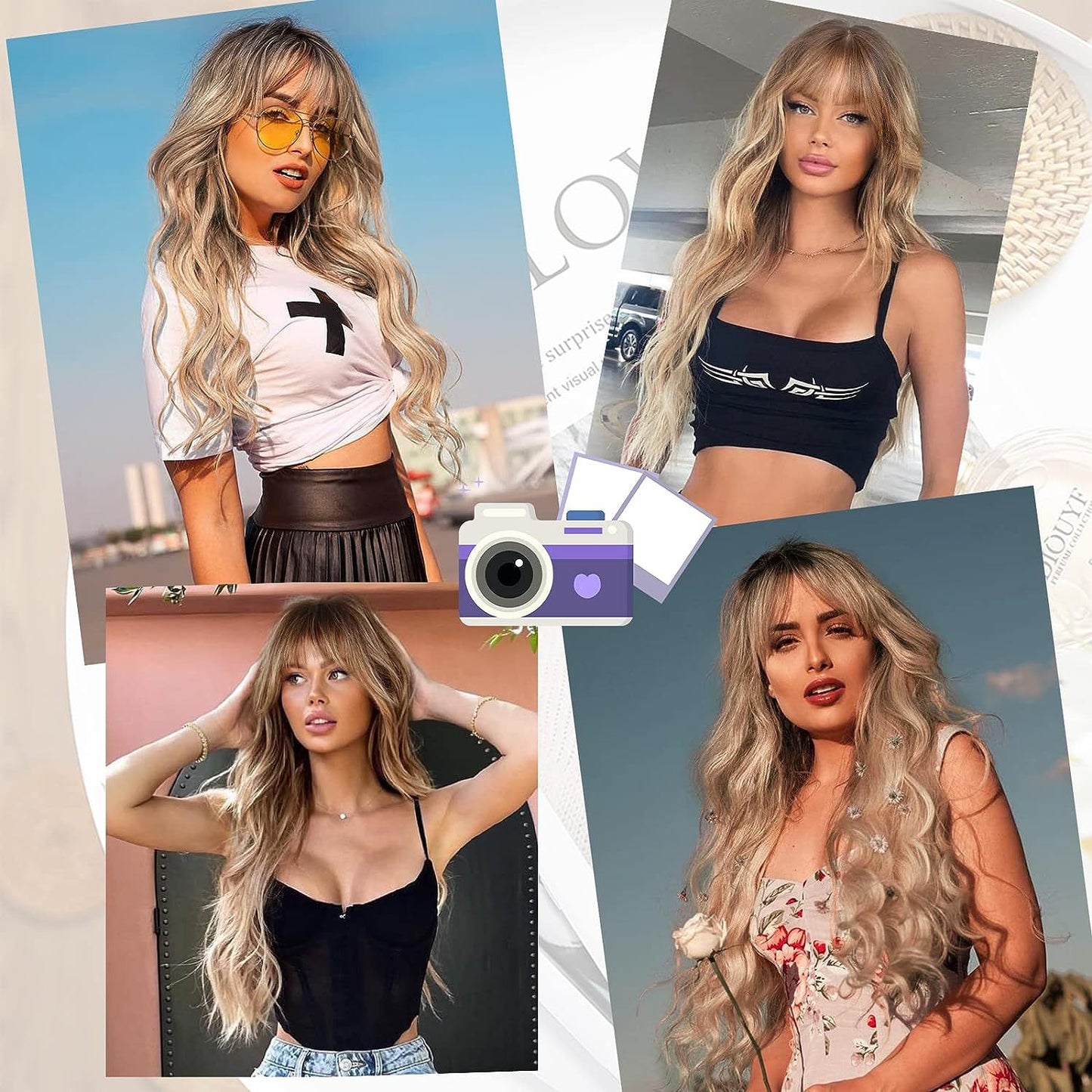 Second Hair Bangs Big Wave Curly Synthetic Wig Long Curls