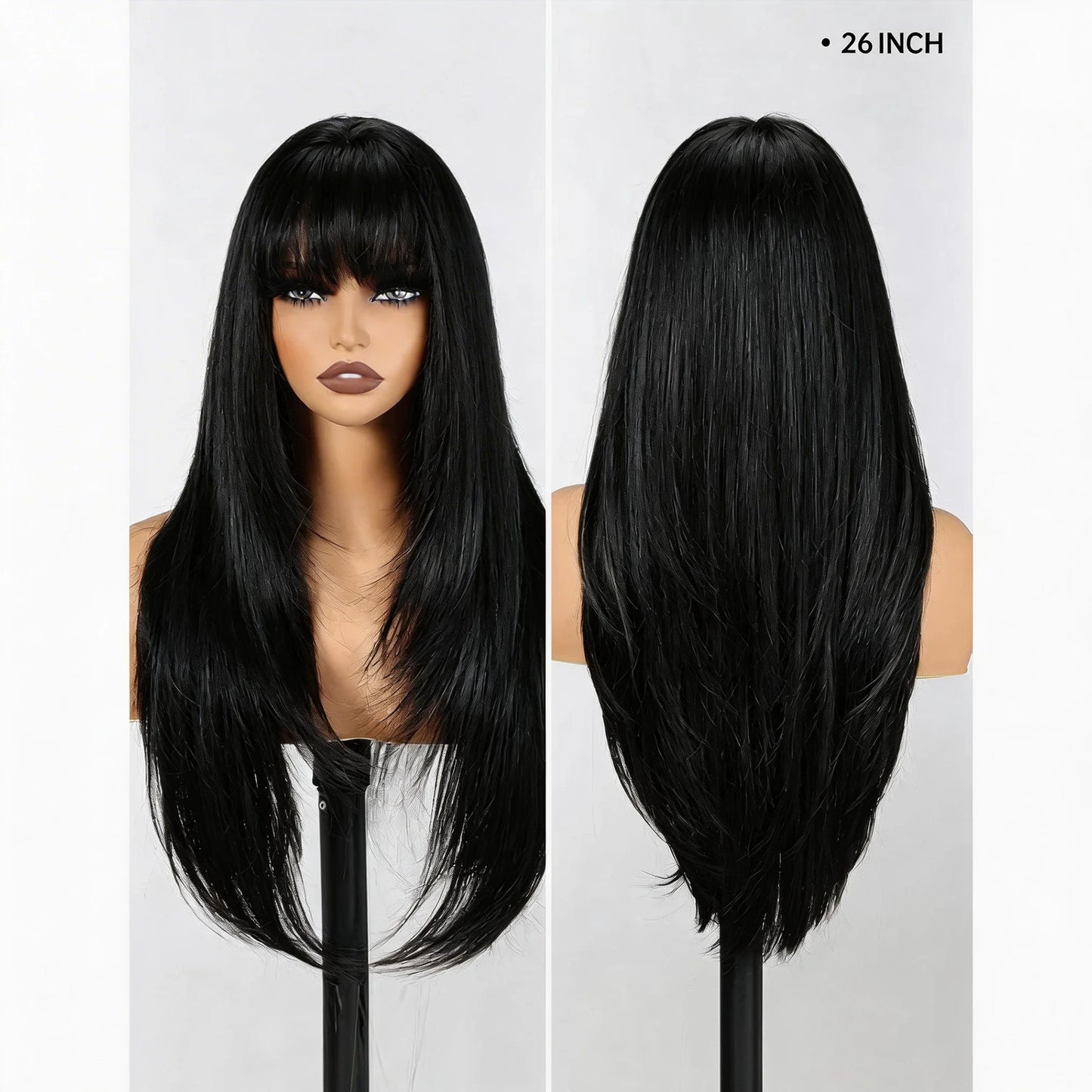 Fashion Bangs Black Hair Female African Long Straight Wig