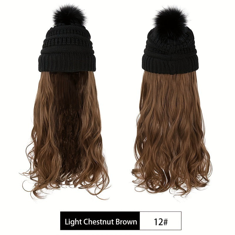 Women's Winter Knitted Hat Integrated Daily Wear Wig Long Curls