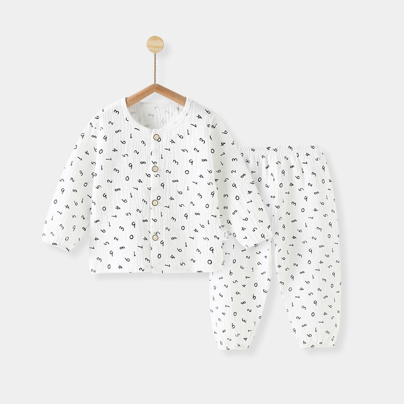 Children's Summer Thin Long-sleeved Pajamas Split Clothes Two-piece Children's Suit