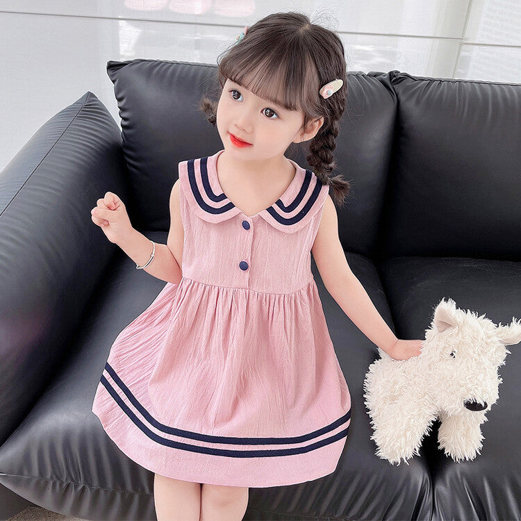 Navy Style Sleeveless Vest Clothes Summer Children's Dress
