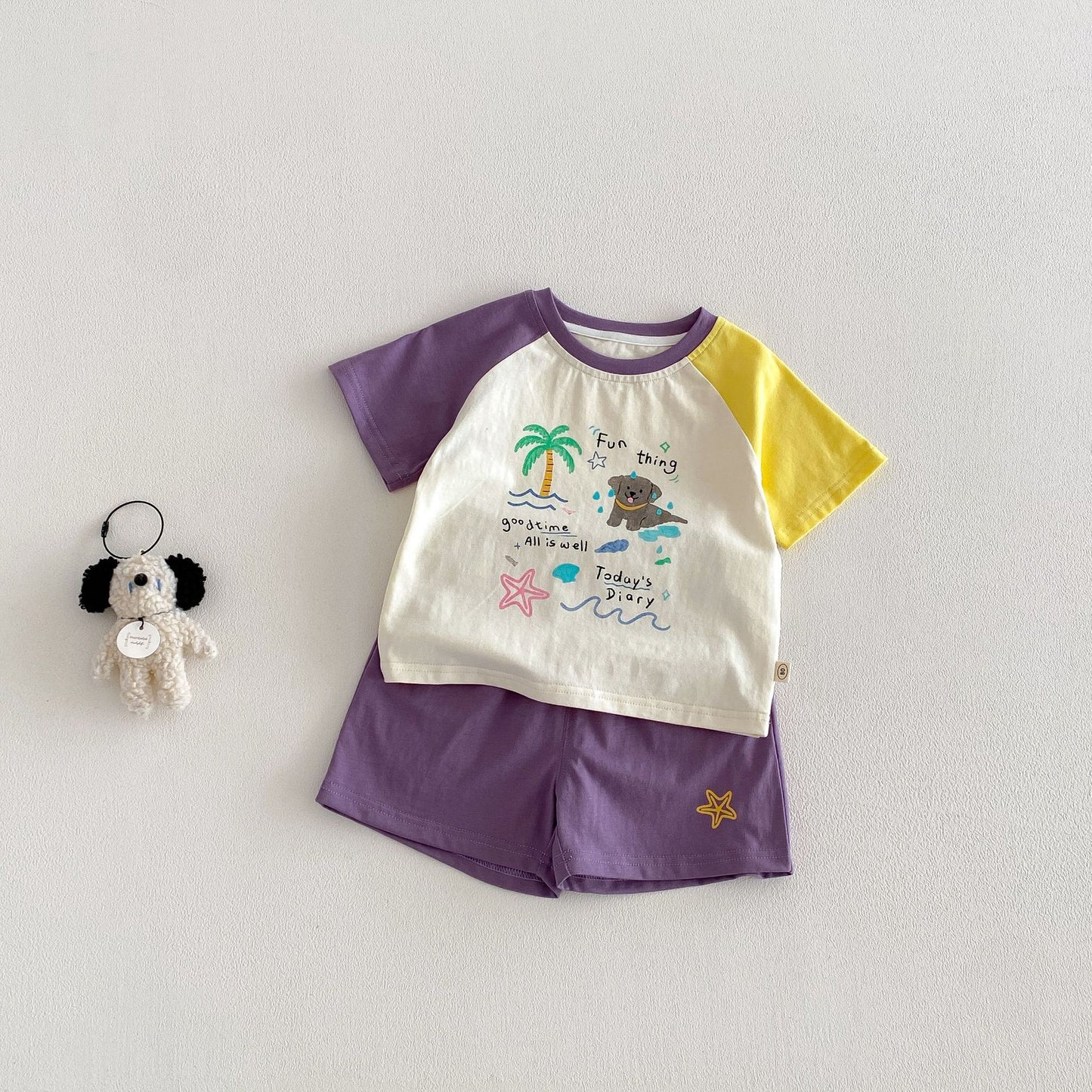 Boys Fashion Print T-shirt Korean Style Shorts Children's Suit
