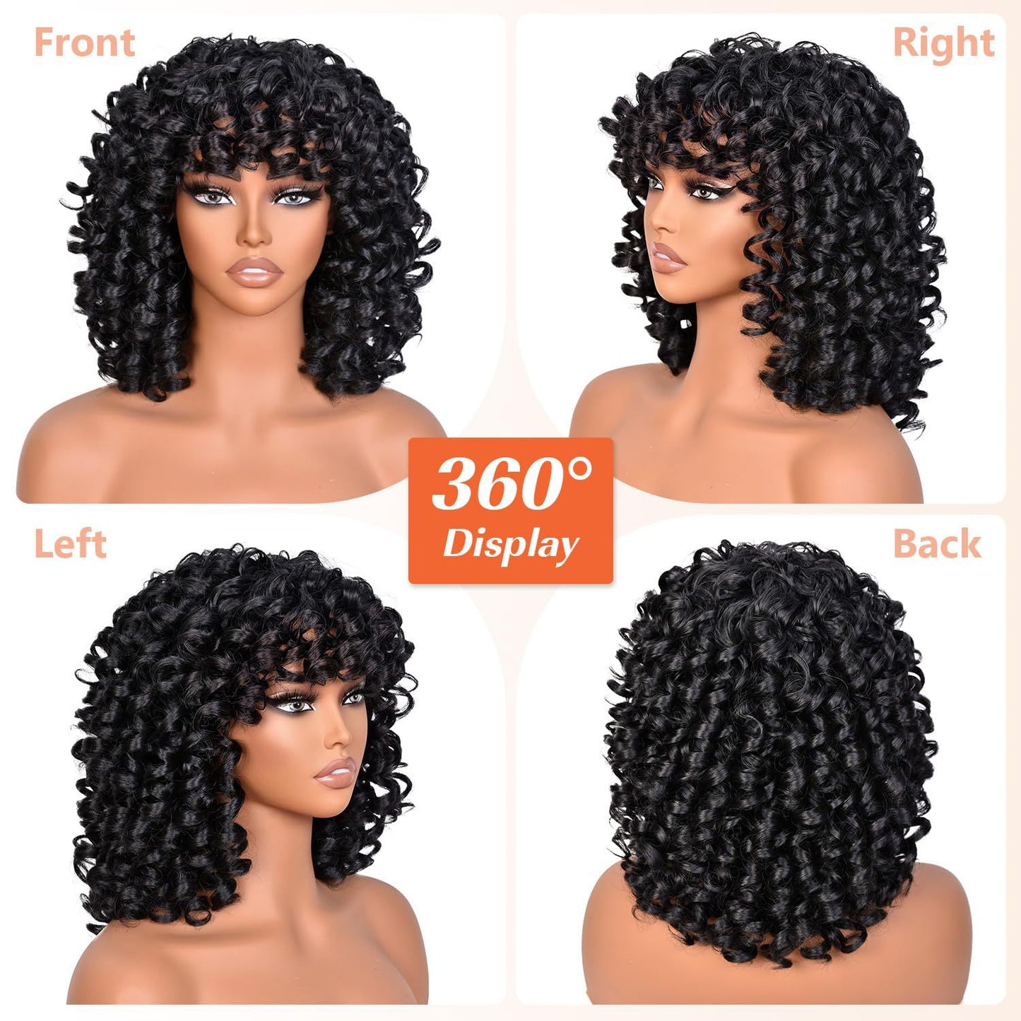 Women's African Small Curly Black Short Hair Fiber Wig Long Curls