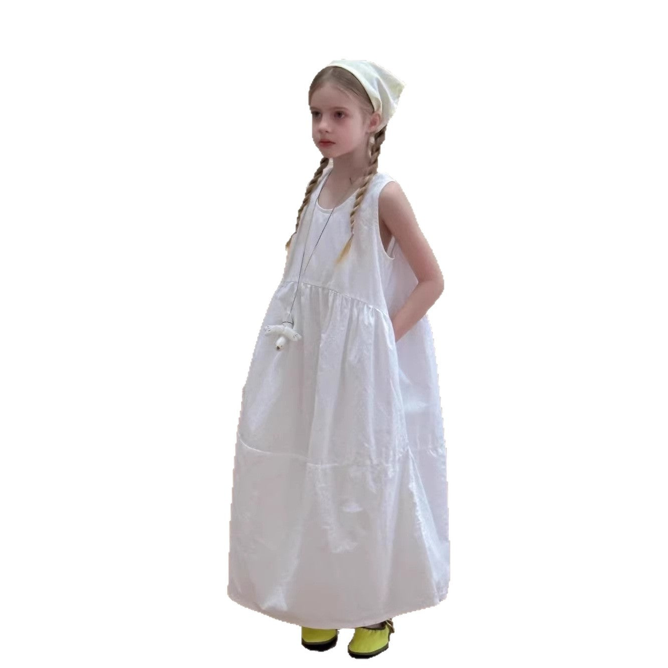 Children's Linen Summer Medium Big Casual Wear Sleeveless Vest Midi Children's Dress