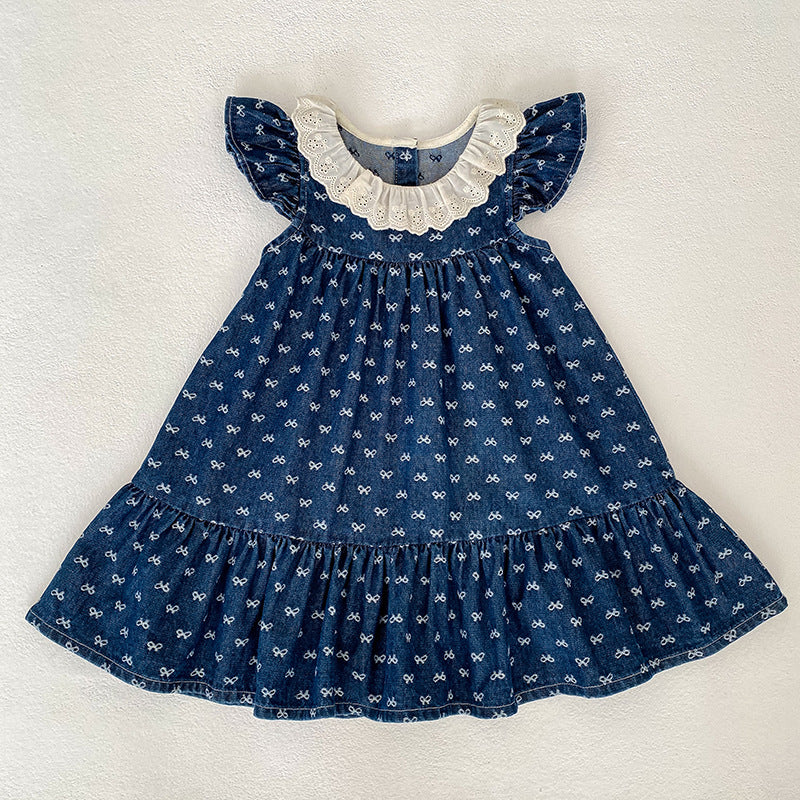 Bow Print Crawling Suit Jumpsuit Sisters Children's Dress