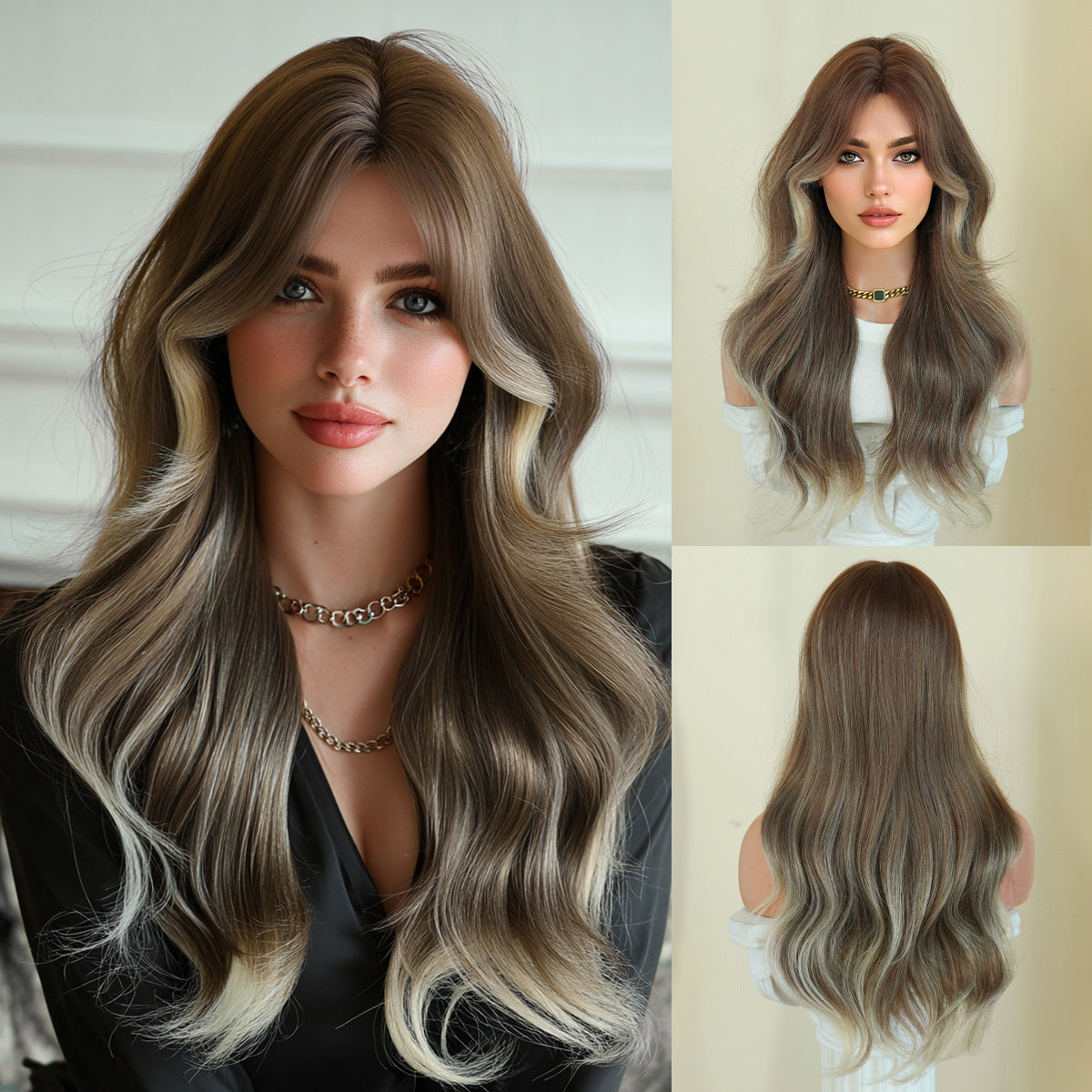 Quality Female Mid-point Wave Black Curly Hair Wig Long Curls