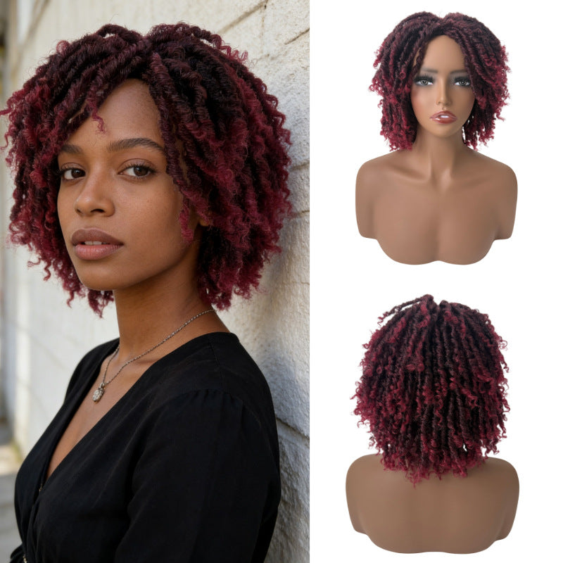 Women's African Dreadlocks Full Top Fiber Rose Wig Short Curly Hair