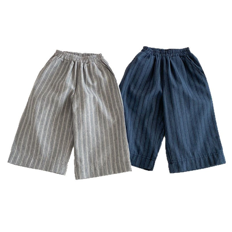 Children's Cotton Linen Stripes Outer Wear Casual Children's Pants