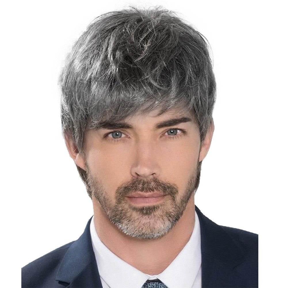 Men's Short Hair Curly Head Cover Fiber Rose Net Granny Men's Wig