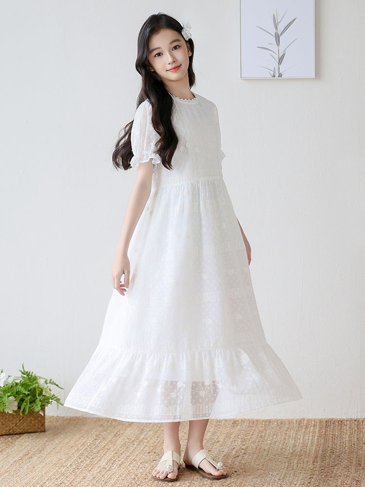 Children's Summer Short-sleeved Embroidered Chiffon Little Super Fairy Children's Dress
