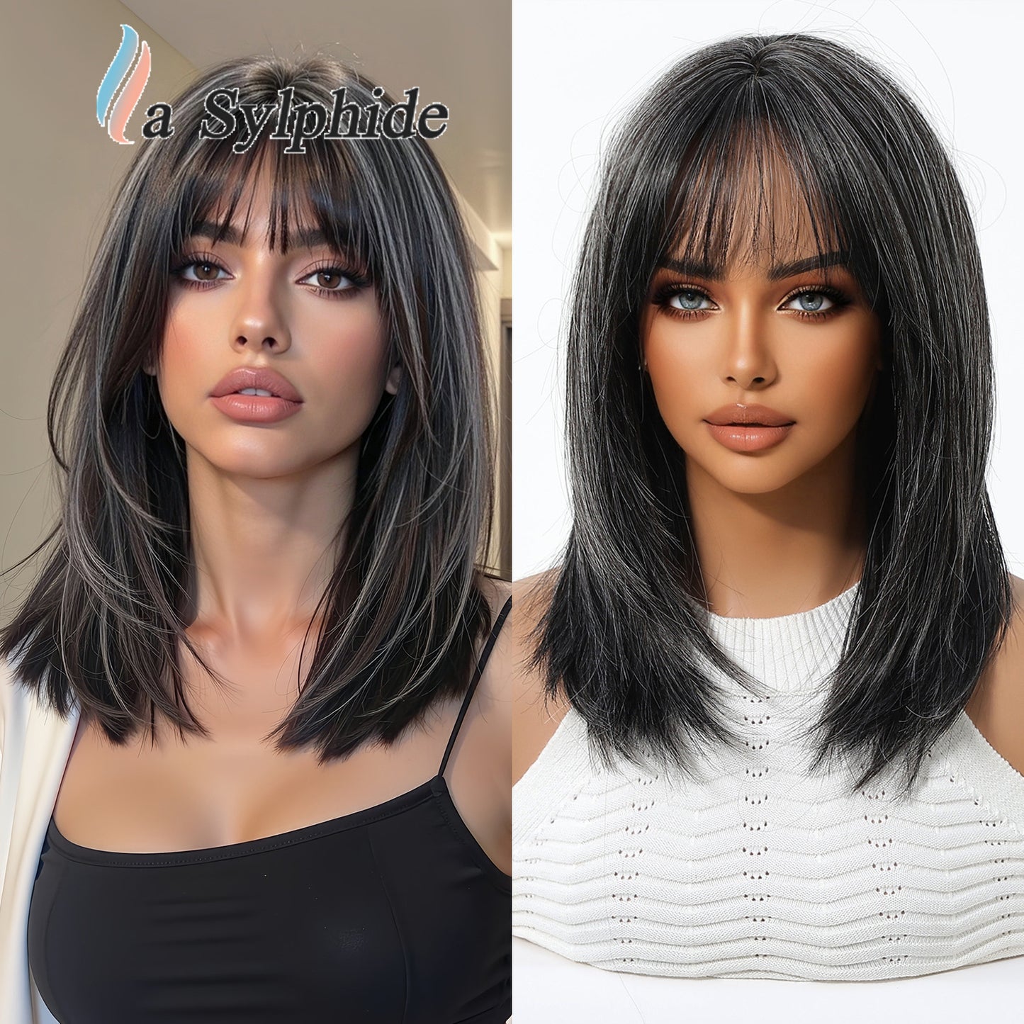 Women's Lightweight Breathable Mid-length Natural One-piece Collarbone Simulation Full Wig Short Straight Hair