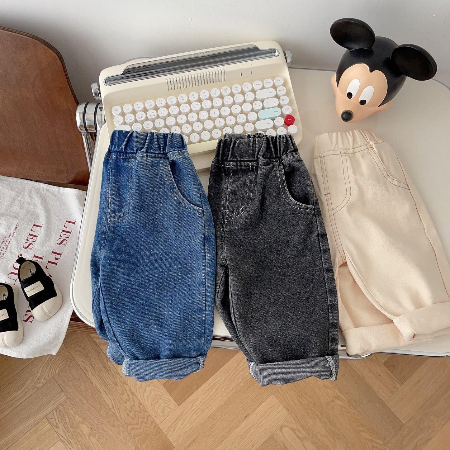 Children's Beautiful Jeans Fashionable Solid Color Soft Straight Children's Pants