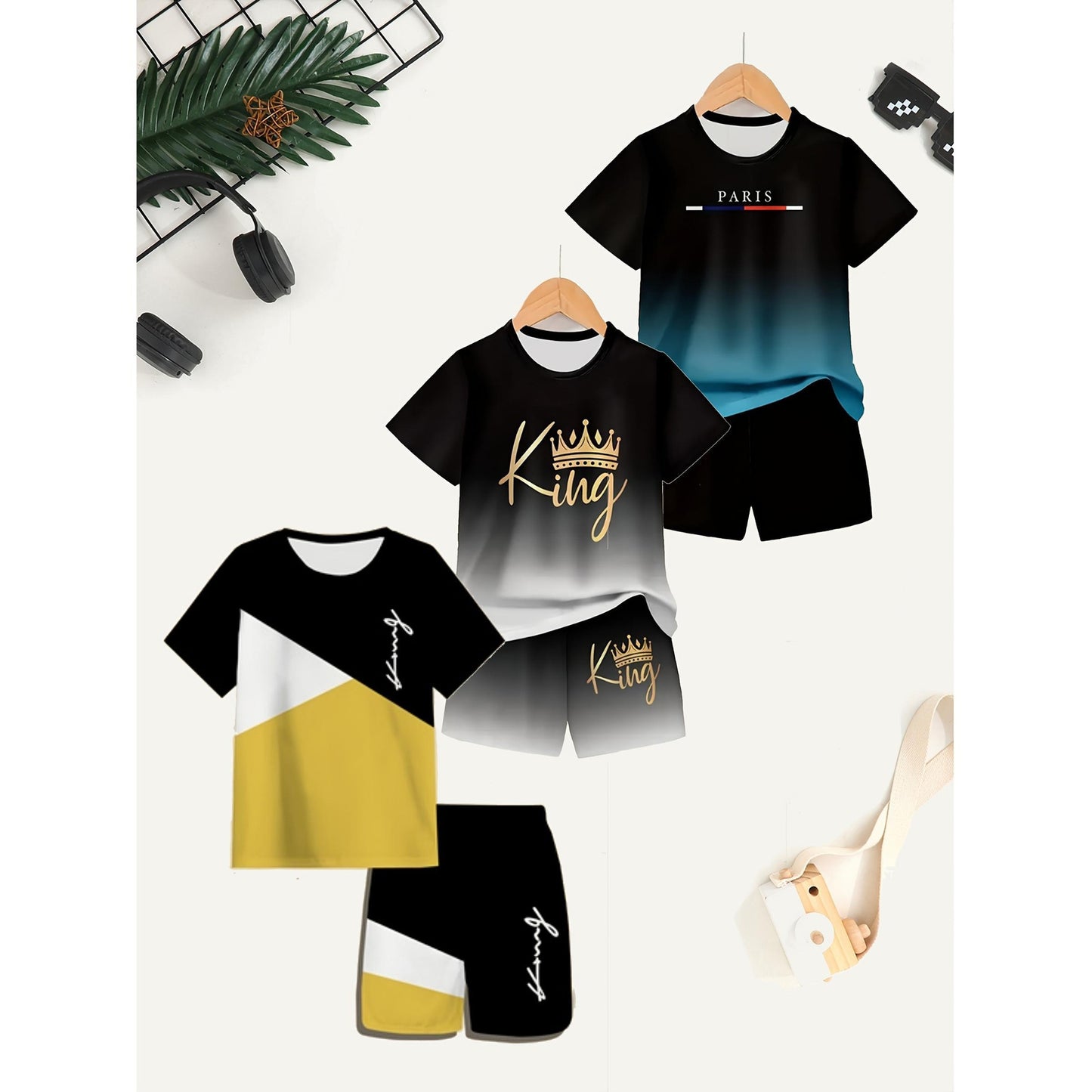 Gradient Letter Print Suit Medium Big Children's T-shirt