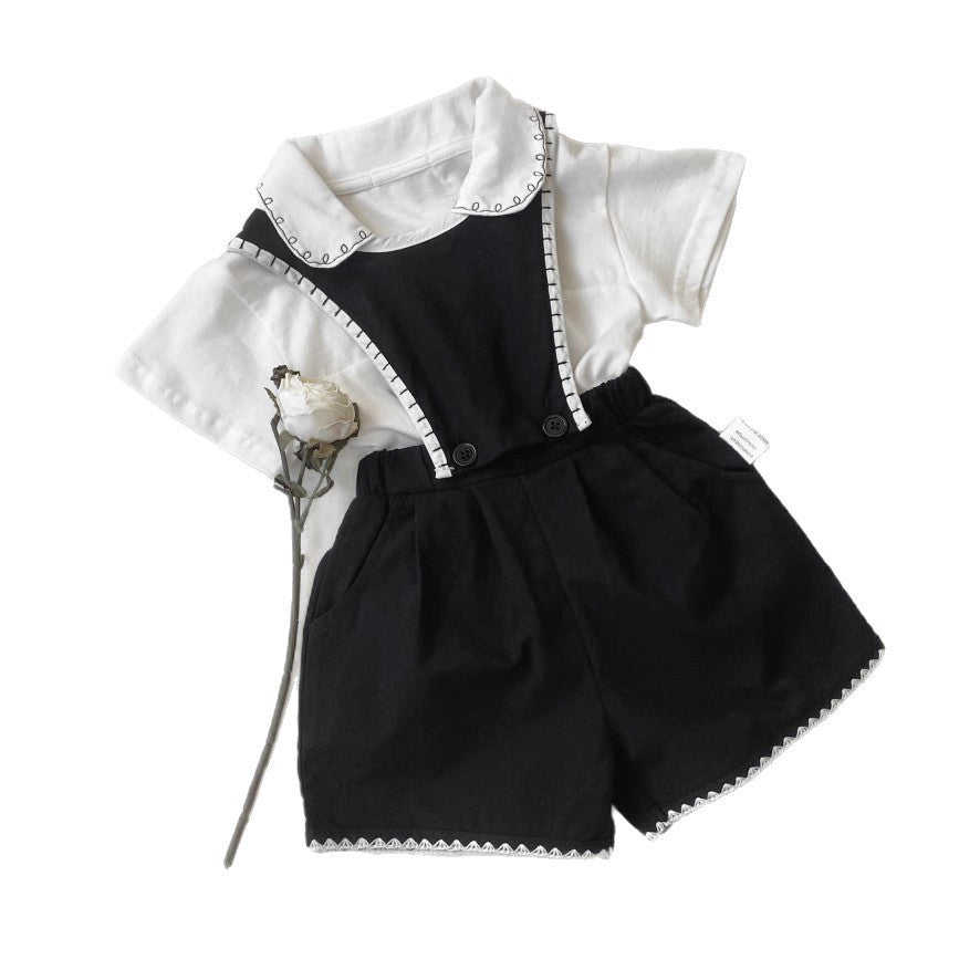 Style Graceful Embroidery Peter Pan Collar Short Sleeve Children's T-shirt