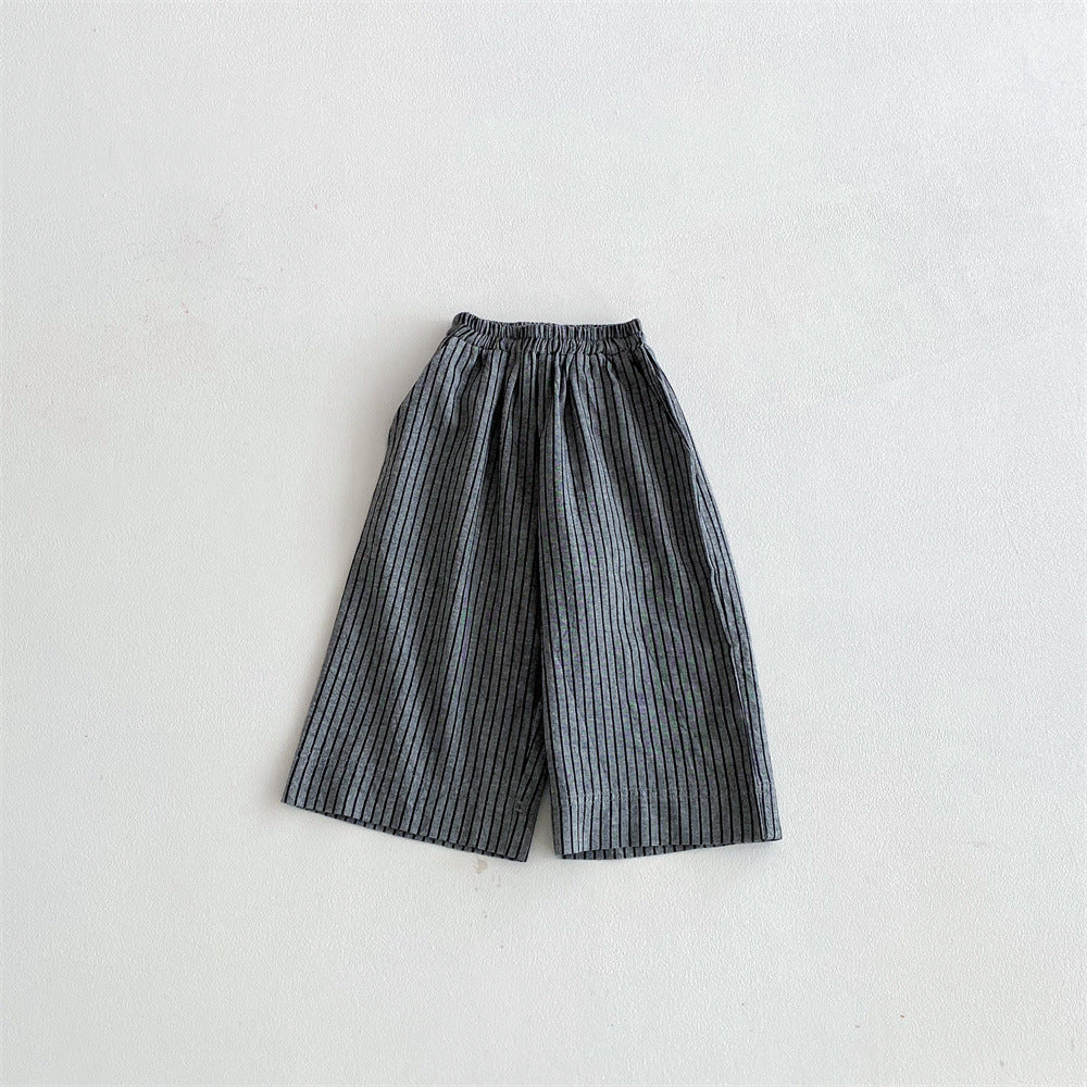 Children's Cotton Linen Stripes Outer Wear Casual Children's Pants