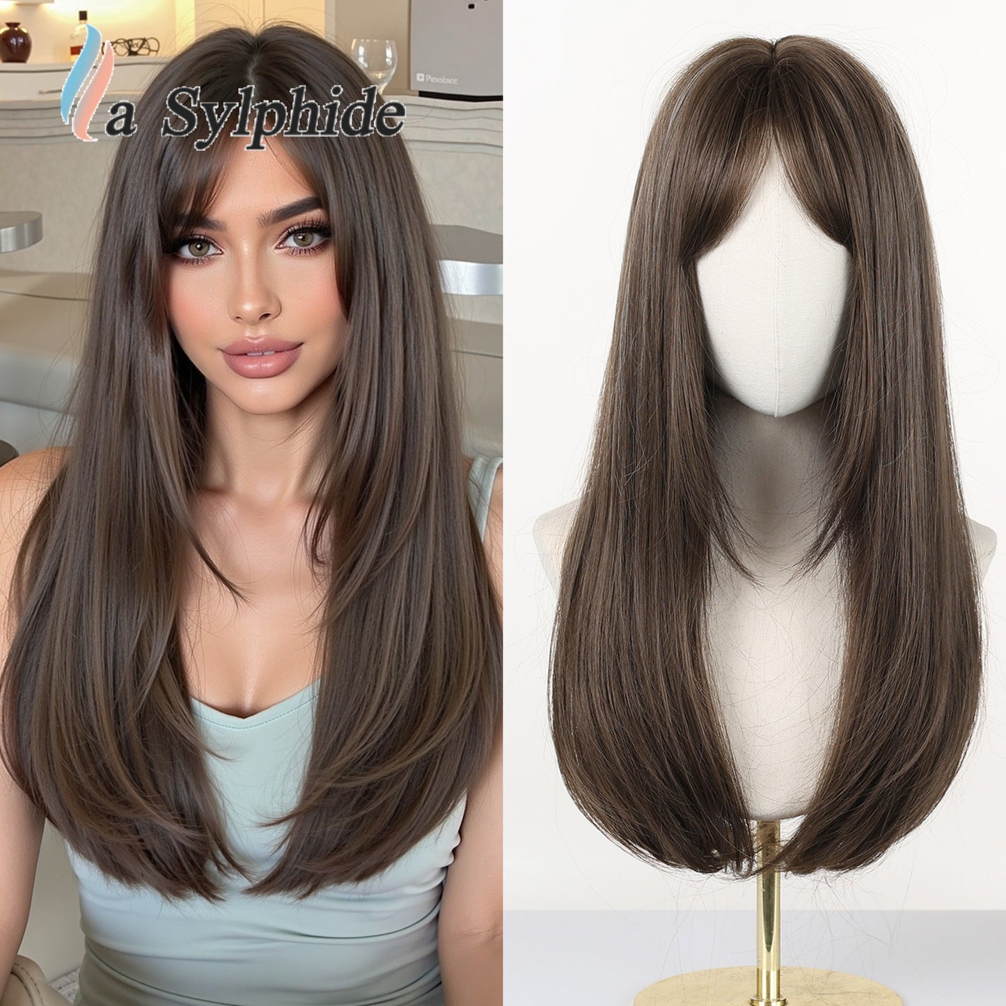 Hair Seam Gradient Golden Partial Rose Net Head Cover Chemical Long Straight Wig
