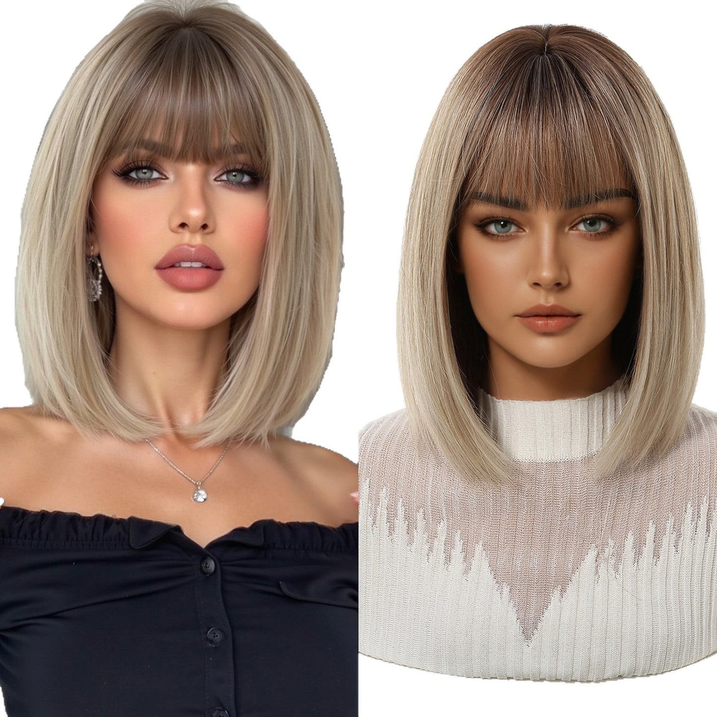 Female Summer Wave Head Clavicle Chemical Wig Short Straight Hair