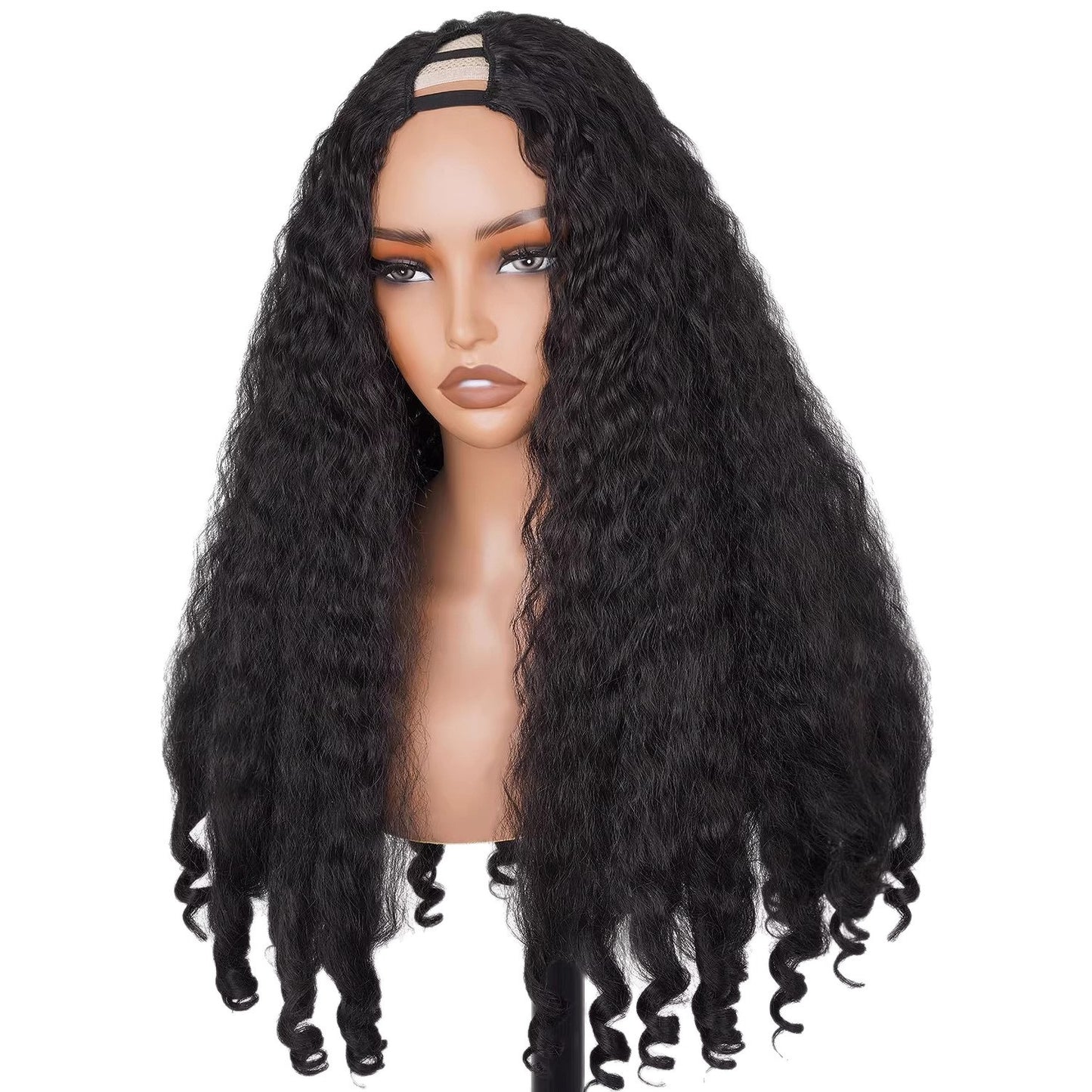 Women's African Small Curly Black Fluffy Medium Wig Long Curls