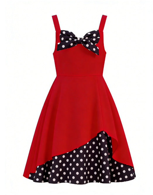 Children's Clothing Vintage Cherry Print Sweet Bow Irregular Strap Children's Dress