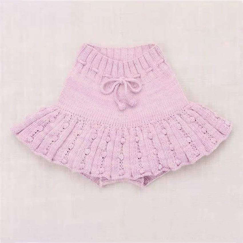 Spring Knitted Culottes Handmade Ball Overskirt Children's Pants