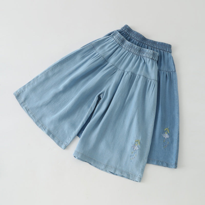 Children's Thin Cool Small Teen Wide Leg Imitation Denim Children's Pants