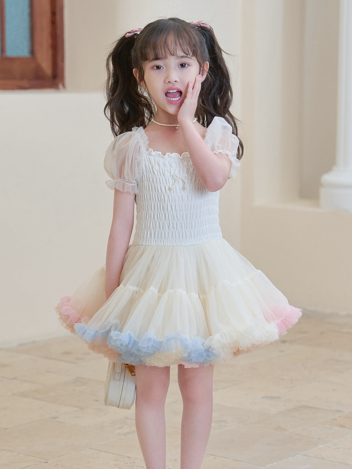 Children's Spring Fashionable Princess Bubble Sleeve Puffy Class Children's Dress