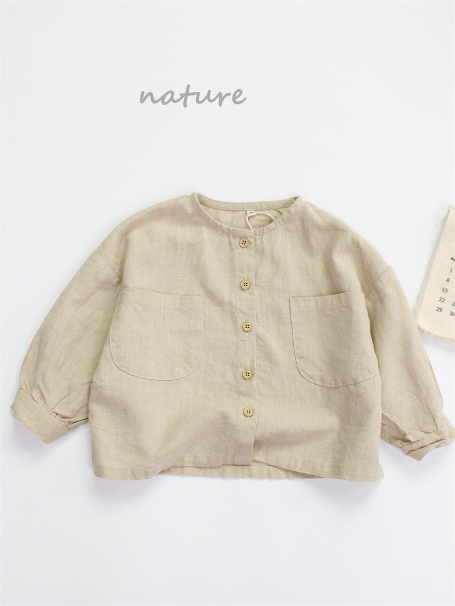 Children's Color Cardigan Spring Korean Style Tone Long Sleeve Thin Tops Children's Shirt