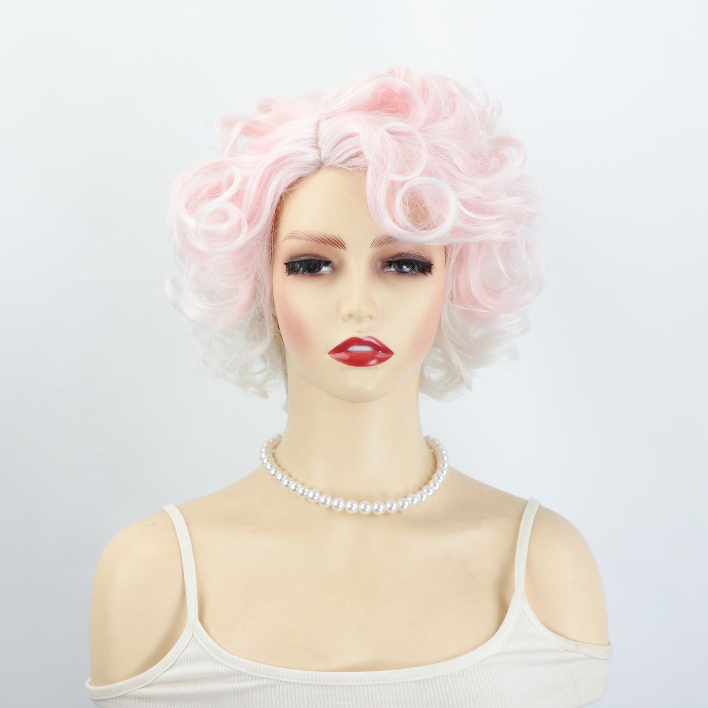 Women's Fashion Gradient Pink Small Roll Synthetic Wig Short Curly Hair