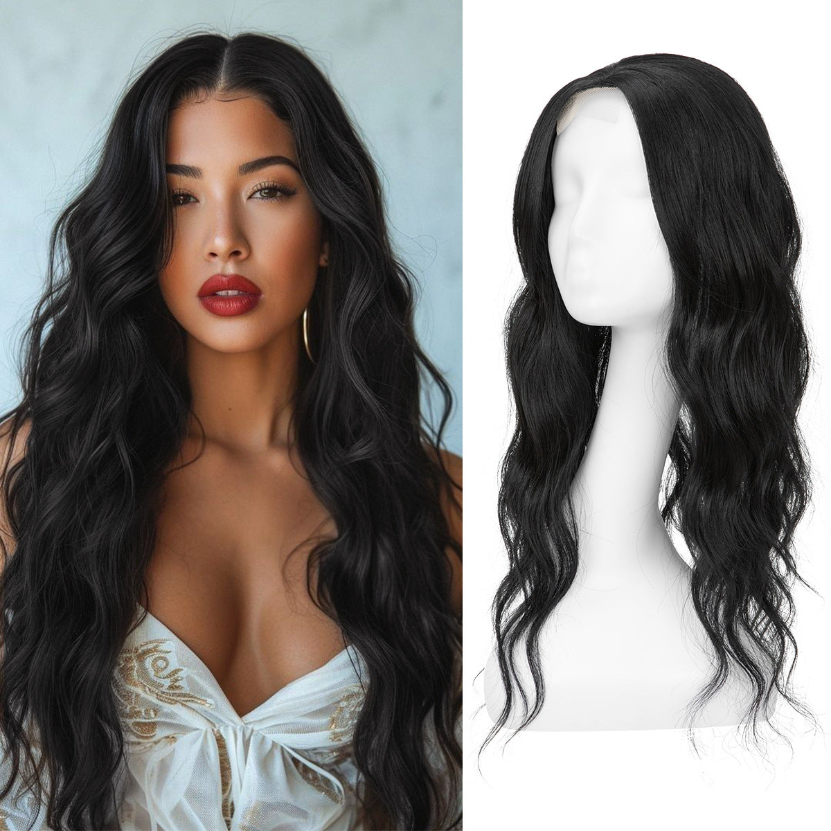 Natural Fluffy High Skull Top Hairpiece Big Wave Curly Wig