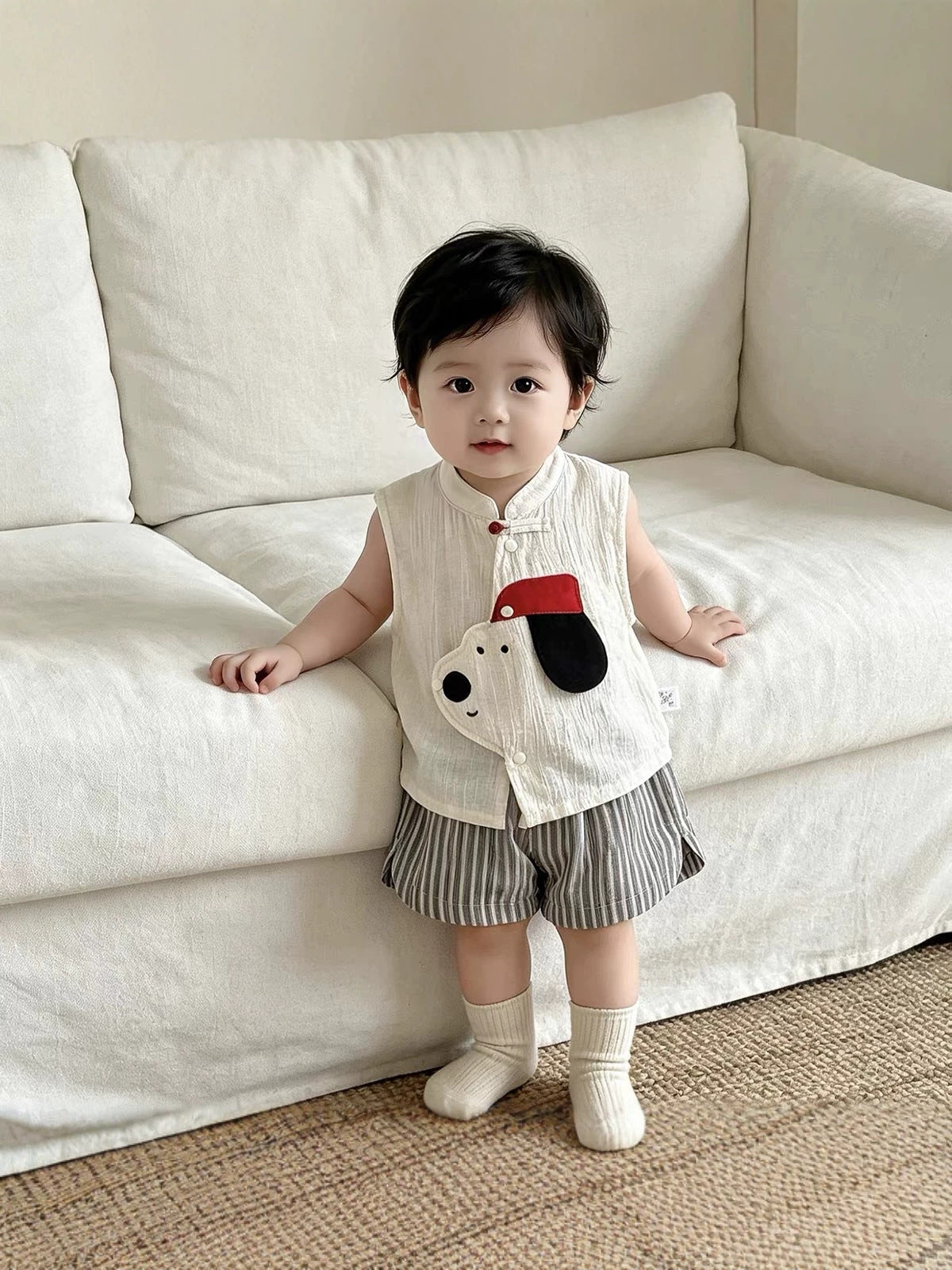 Children's Summer Wear Sleeveless Cartoon Striped Shorts Two-piece Set Western Children's Suit
