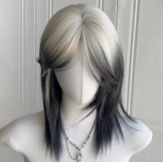 Women's & Men's Wolf Tail Hair Anchovy Head Gradient Dyed Warrior Half Long Straight Wig