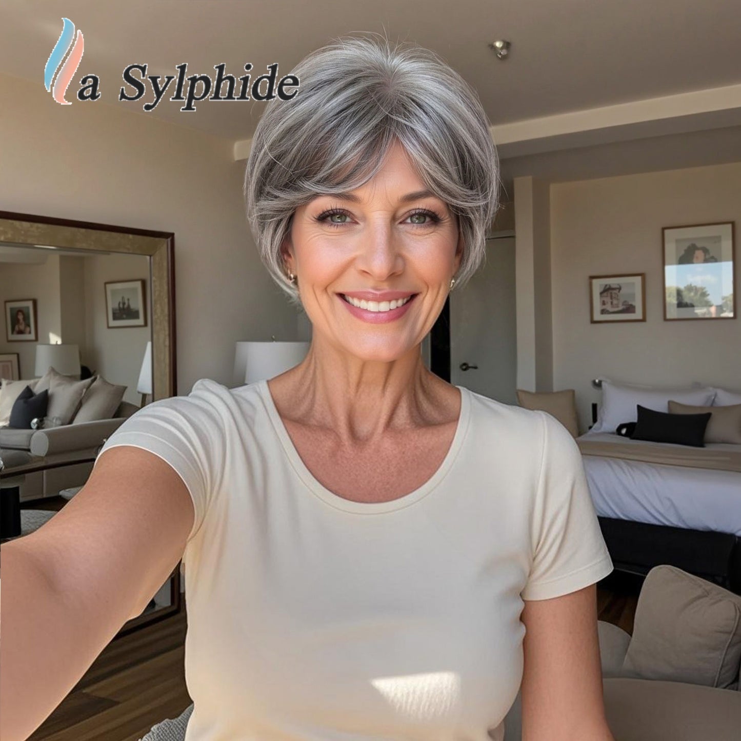 Mechanism Down Pile Making Gradient Granny Grey Texture Wig Short Curly Hair