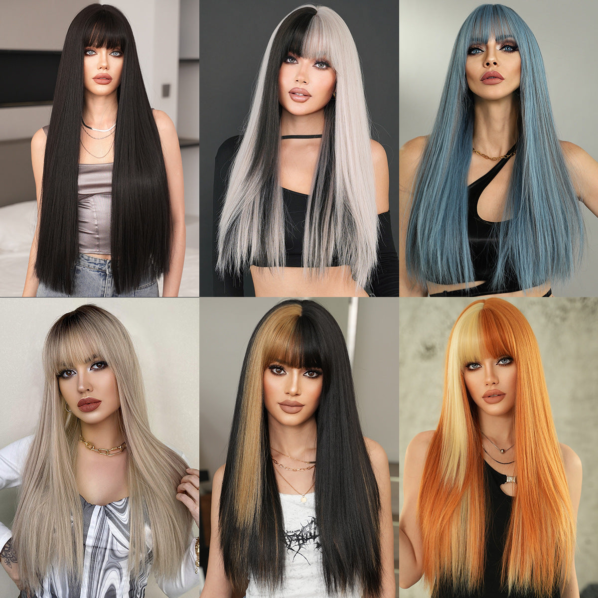 Optional Hair Bangs Female Natural Chemical Long Straight Wig