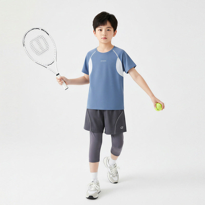Summer Thin Breathable Class Sports Top Stitching Cool Sense Moisture Children's T-shirt