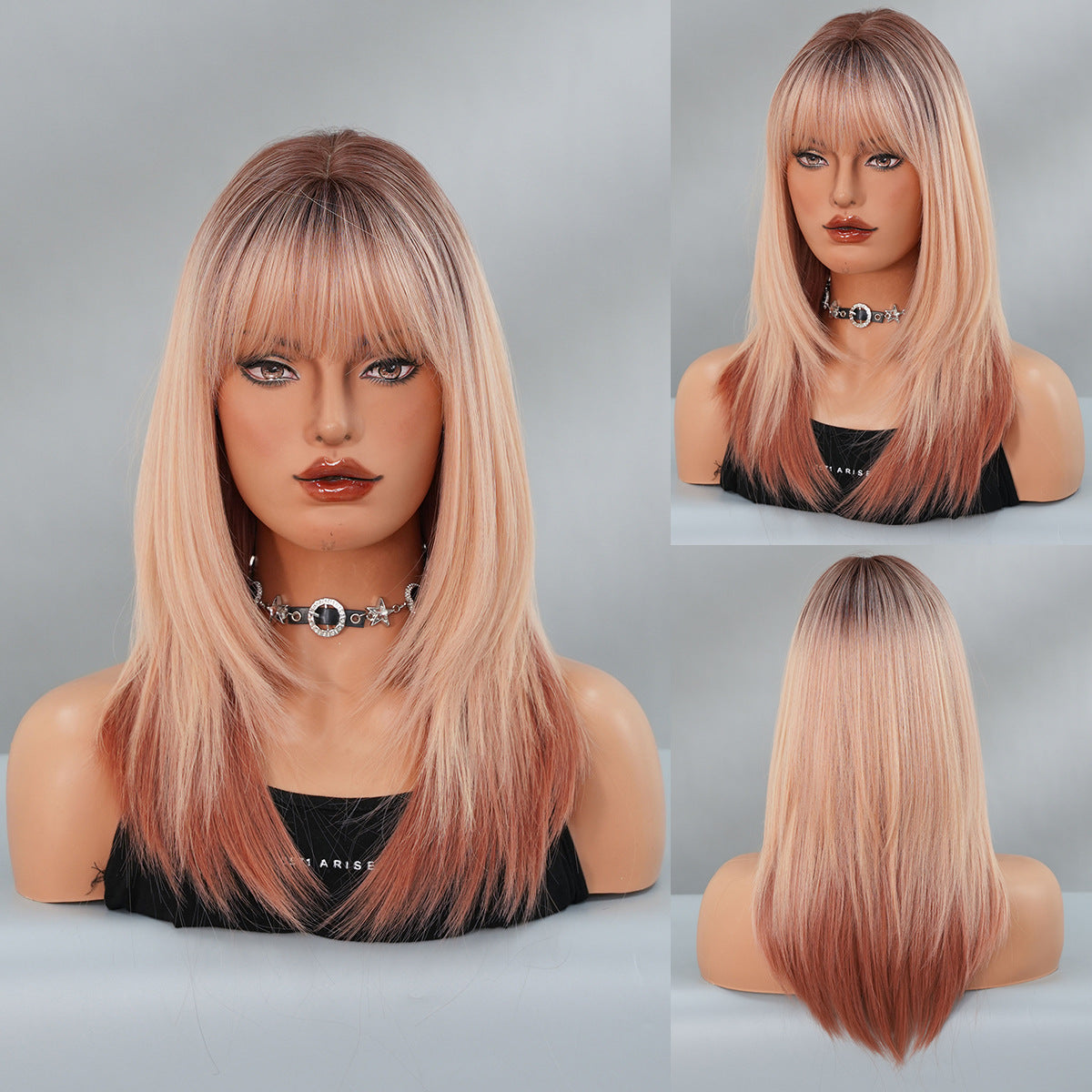 Female Siamese Kitten Bangs Hair Tail Long Straight Wig