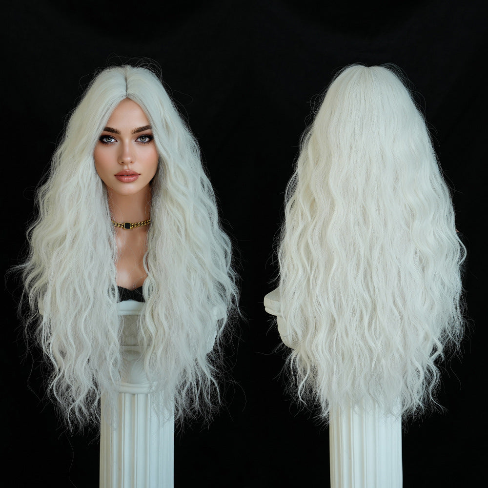 Women's Fashion Mid-length Colorful Curly Hair Sheath Big Wave Chemical Wig Long Curls