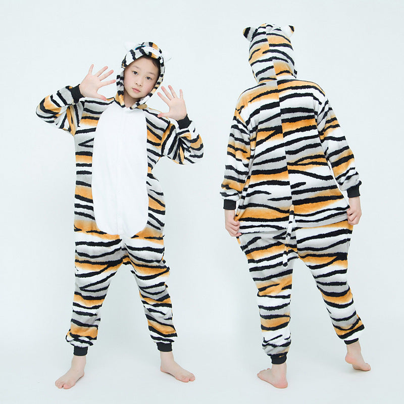 Children's Cartoon Animal One-piece Pajamas Rainbow Flannel Lion Cute Long Jumpsuit, Climbing Suit
