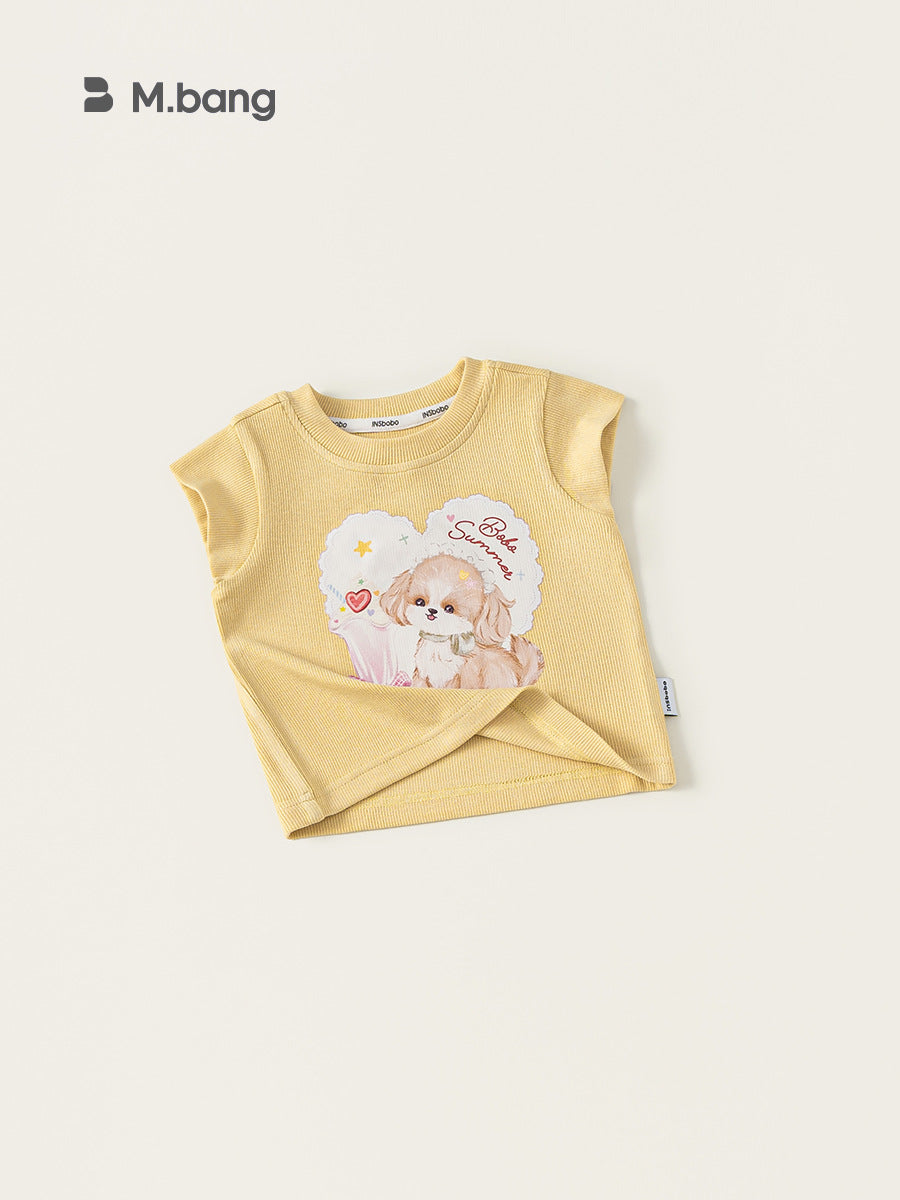 Children's Woven Clothing Tops Summer Puppy Printed Flying Children's T-shirt