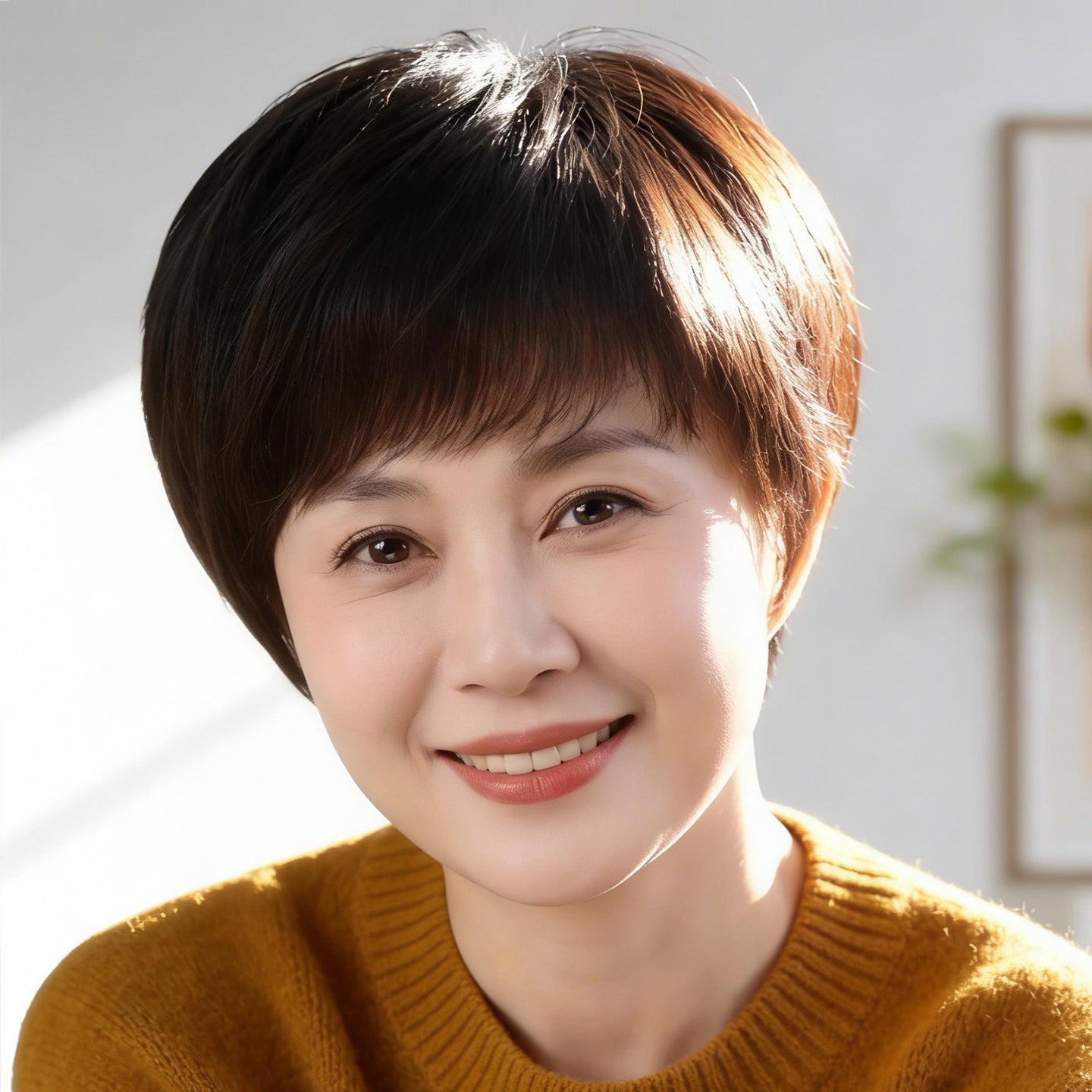 Female Real Mother Seamless Invisible Natural Wig Short Straight Hair