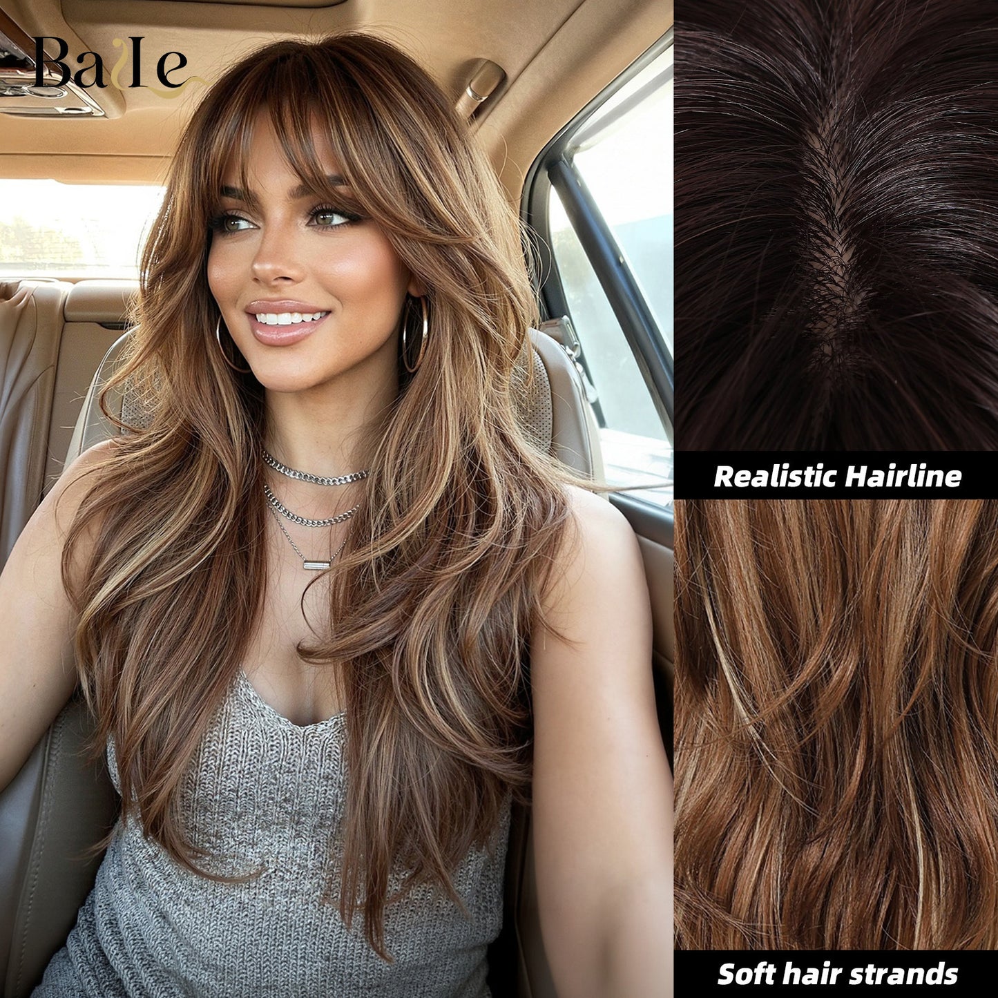 Gold Layer Mid-length Hair Modified Face Shape Wig Long Curls