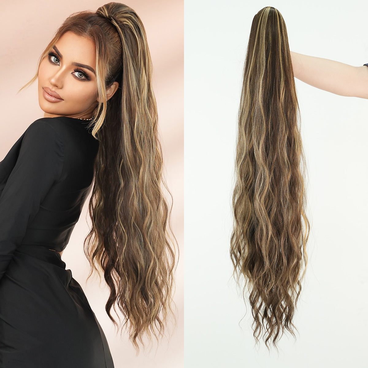 Inch Extra Long Curl Drawstring Net Pocket Elastic Water Wig Ponytail
