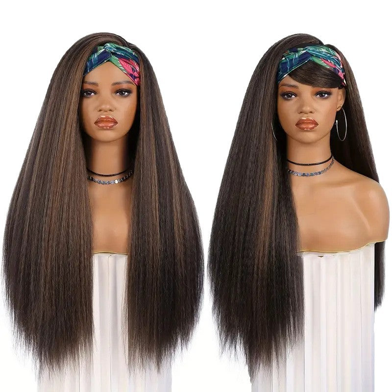 Black Ice Ribbon Fluffy Middle Part Synthetic Long Straight Wig